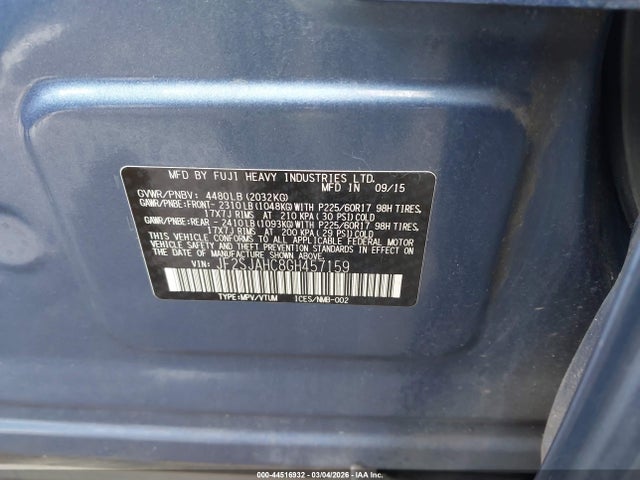 2016 Subaru Forester 2.5i Limited მანქანა იყიდება აუქციონზე, vin: JF2SJAHC8GH457159, აუქციონის ნომერი: 44516932
