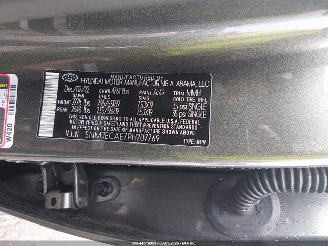 Aukcja sprzedaży 2023 Hyundai Tucson Limited, vin: 5NMJECAE7PH207769, numer aukcji: 44516953