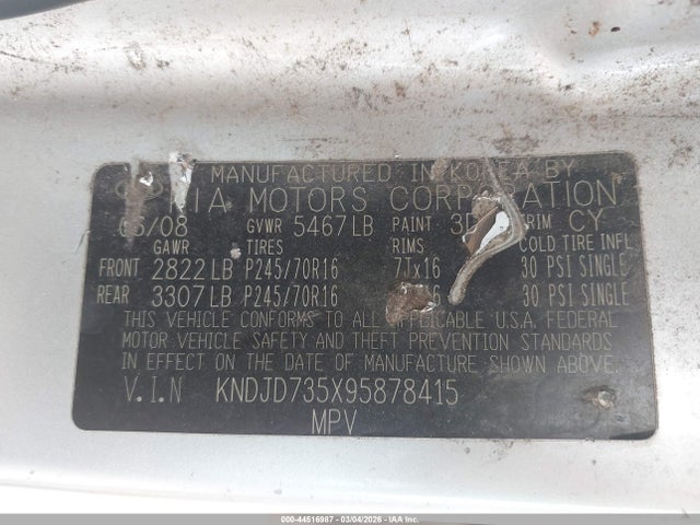 44516987 :رقم المزاد ، KNDJD735X95878415 vin ، 2009 Kia Sorento Lx مزاد بيع