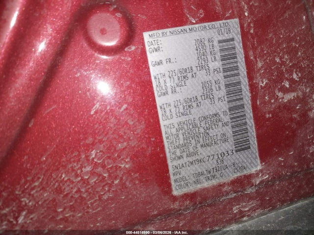 Nissan ROGUE SV 2019 5N1AT2MT9KC771033 Image 9