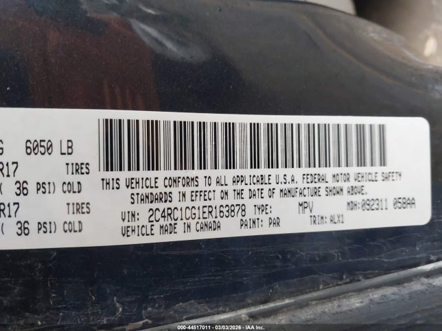 Продажа на аукционе авто 2014 Chrysler Town & Country Touring-l, vin: 2C4RC1CG1ER163878, номер лота: 44517011