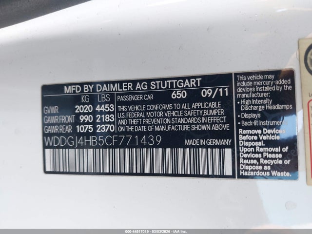2012 Mercedes-benz C 250 მანქანა იყიდება აუქციონზე, vin: WDDGJ4HB5CF771439, აუქციონის ნომერი: 44517019