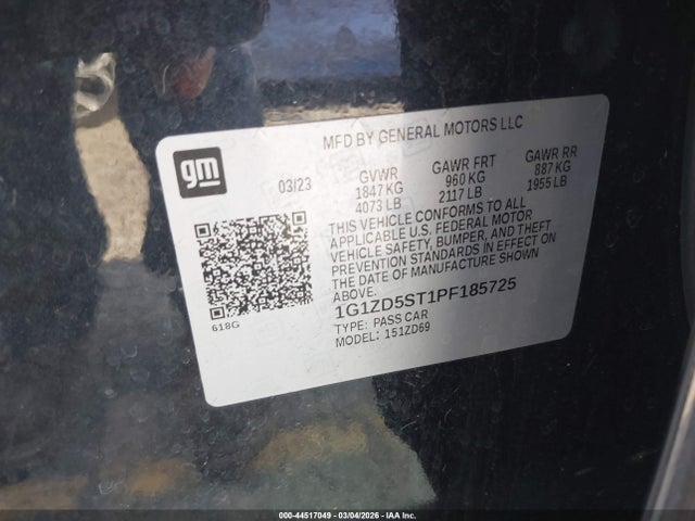 2023 Chevrolet Malibu Fwd 1lt მანქანა იყიდება აუქციონზე, vin: 1G1ZD5ST1PF185725, აუქციონის ნომერი: 44517049