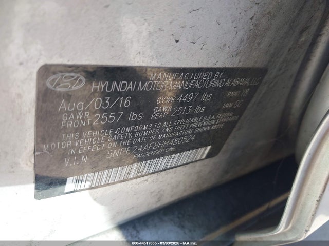 5NPE24AF8HH480524 Hyundai SONATA SE