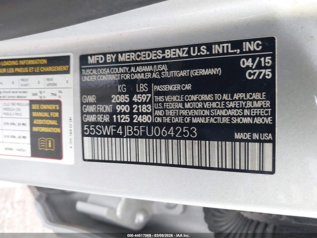 2015 Mercedes-benz C 300 მანქანა იყიდება აუქციონზე, vin: 55SWF4JB5FU064253, აუქციონის ნომერი: 44517069