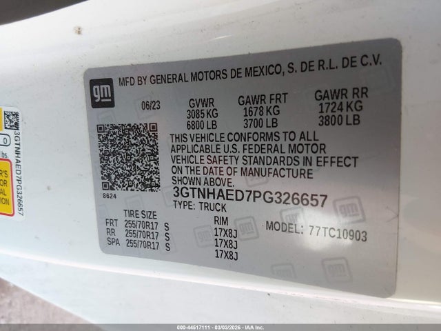 44517111 :رقم المزاد ، 3GTNHAED7PG326657 vin ، 2023 Gmc Sierra 1500 2wd  Long Box Pro مزاد بيع
