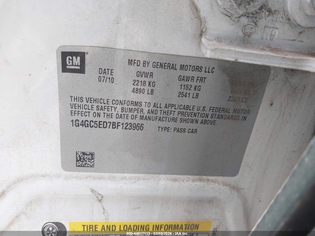 2011 Buick Lacrosse Cxl მანქანა იყიდება აუქციონზე, vin: 1G4GC5ED7BF123966, აუქციონის ნომერი: 44517113