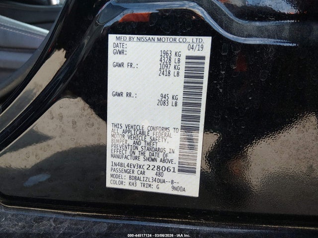 Aukcja sprzedaży 2019 Nissan Altima 2.5 Sl, vin: 1N4BL4EV3KC228061, numer aukcji: 44517124