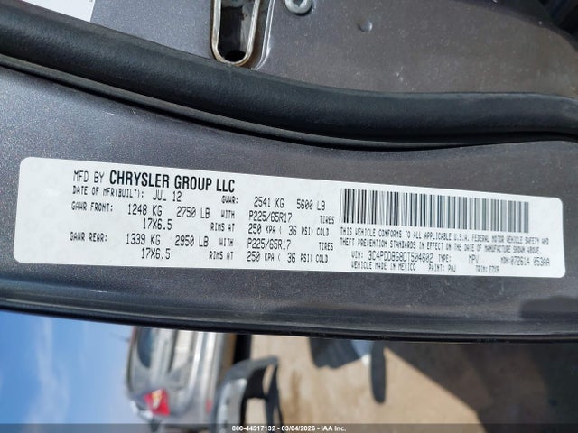 Aukcja sprzedaży 2013 Dodge Journey Sxt, vin: 3C4PDDBG8DT504602, numer aukcji: 44517132