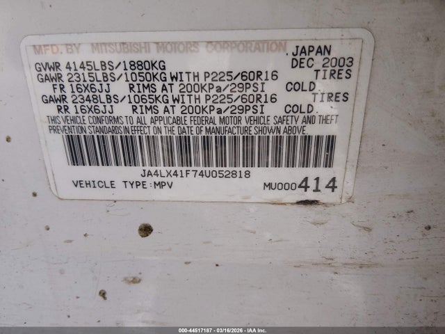 2004 MITSUBISHI OUTLANDER JA4LX41F74U052818 Photo 8