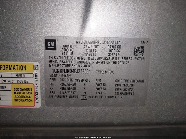 1GNKRJKD4FJ353601 Chevrolet Traverse Ltz