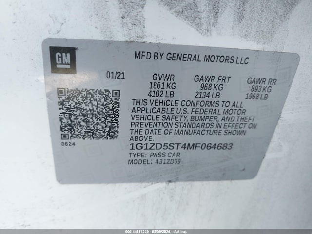 44517229 :رقم المزاد ، 1G1ZD5ST4MF064683 vin ، 2021 Chevrolet Malibu Fwd Lt مزاد بيع
