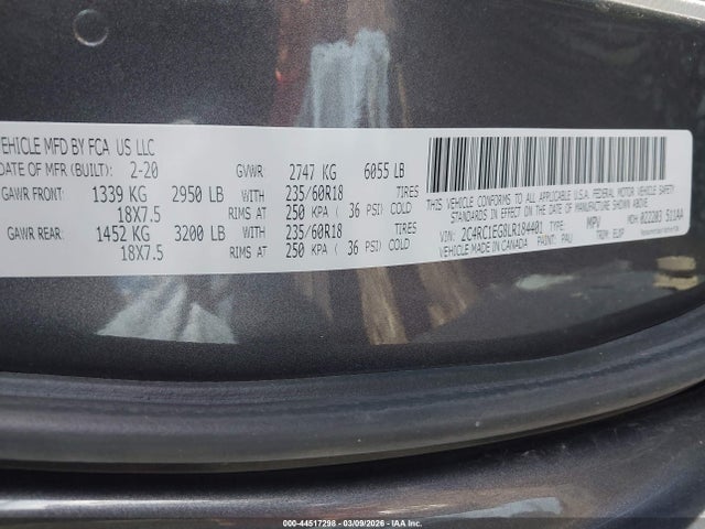 Aukcja sprzedaży 2020 Chrysler Pacifica Touring L Plus, vin: 2C4RC1EG8LR184401, numer aukcji: 44517298