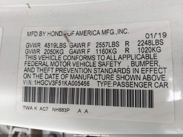 1HGCV3F51KA005466 Honda Accord Hybrid Ex-l