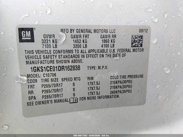 Aukcja sprzedaży 2013 Gmc Yukon Slt, vin: 1GKS1CE01DR162838, numer aukcji: 44517303