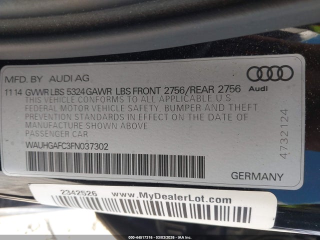 Продаж на аукціоні авто 2015 Audi A6 3.0t Premium Plus, vin: WAUHGAFC3FN037302, номер лоту: 44517316