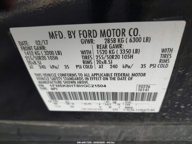 1FM5K8HT8HGC21504 Ford Explorer Platinum