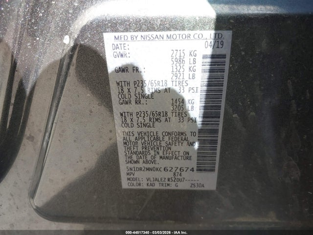 Nissan Pathfinder Sv 2019 5N1DR2MN0KC627674 Image 9