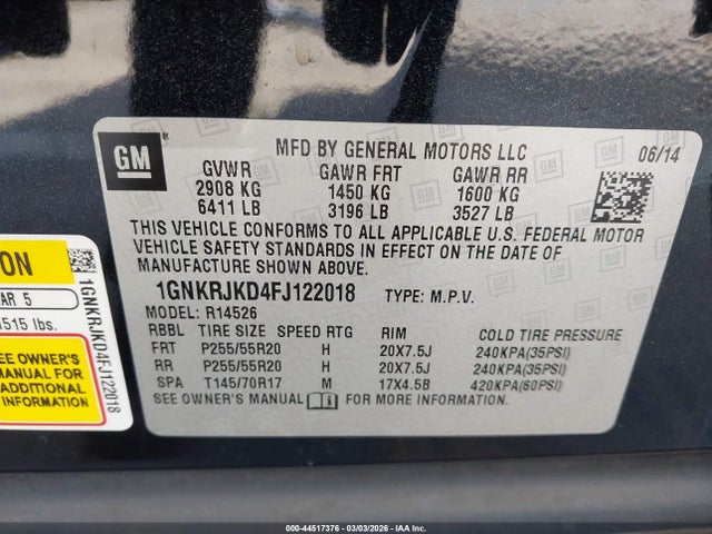 Chevrolet Traverse Ltz 2015 1GNKRJKD4FJ122018 Image 9