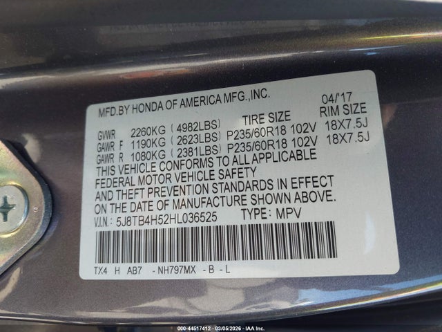 5J8TB4H52HL036525 Acura Rdx Technology Acurawatch Plus Packages/w/technology Package