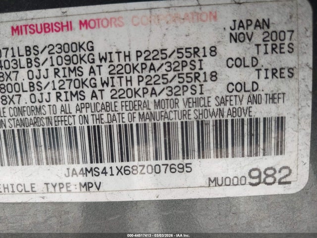 2008 MITSUBISHI OUTLANDER JA4MS41X68Z007695 Photo 8