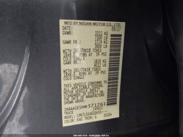 1N6AA1E5XHN571261 Nissan TITAN SV