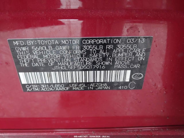 2013 LEXUS LS 460 JTHCL5EF5D5017916 Photo 8