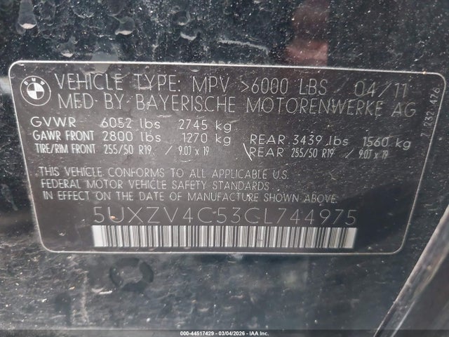 Продажа на аукционе авто 2012 Bmw X5 Xdrive35i/xdrive35i Premium/xdrive35i Sport Activity, vin: 5UXZV4C53CL744975, номер лота: 44517429