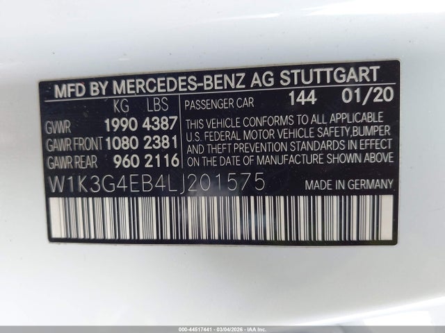 Продаж на аукціоні авто 2020 Mercedes-benz A 220, vin: W1K3G4EB4LJ201575, номер лоту: 44517441