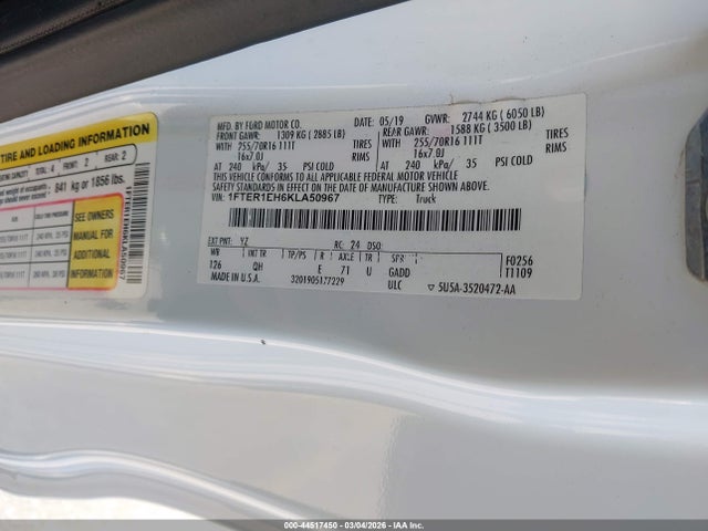 Aukcja sprzedaży 2019 Ford Ranger Xl, vin: 1FTER1EH6KLA50967, numer aukcji: 44517450