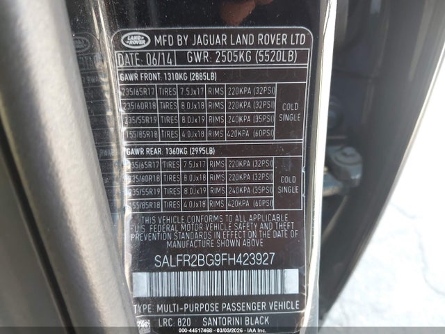 SALFR2BG9FH423927 Land Rover LR2