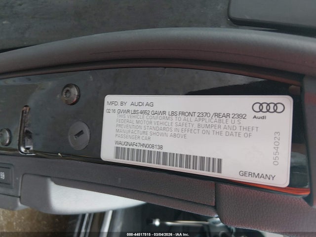 Продажа на аукционе авто 2017 Audi A4 2.0t Premium, vin: WAUGNAF47HN008138, номер лота: 44517515