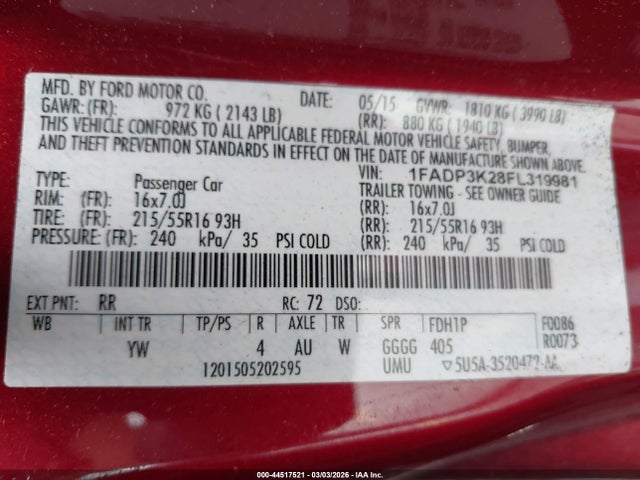 Ford FOCUS SE 2015 1FADP3K28FL319981 Image 9