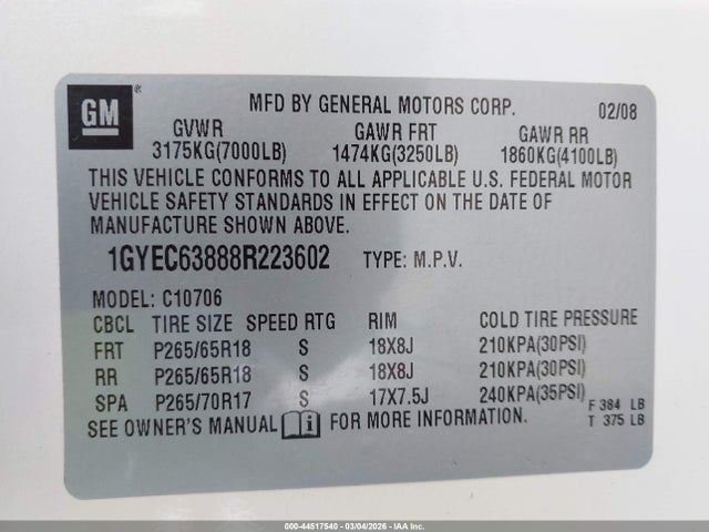 2008 CADILLAC ESCALADE 1GYEC63888R223602 Photo 8