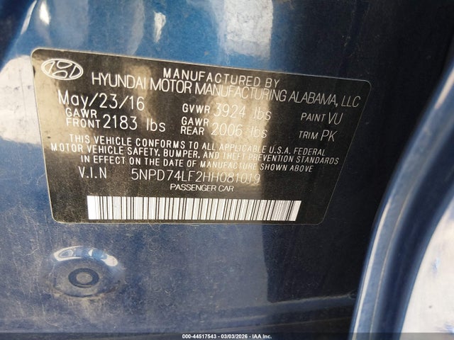 Hyundai ELANTRA SE 2017 5NPD74LF2HH081019 Image 9