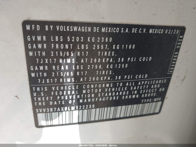 2020 VOLKSWAGEN TIGUAN 3VV3B7AX9LM122239 Photo 8