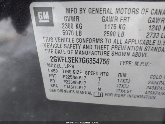 Aukcja sprzedaży 2016 Gmc Terrain Sle-1, vin: 2GKFLSEK7G6354756, numer aukcji: 44517554