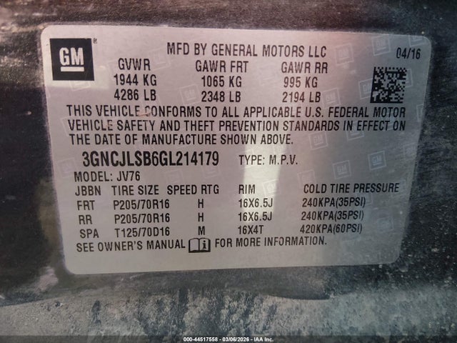 Chevrolet Trax Lt 2016 3GNCJLSB6GL214179 Image 9