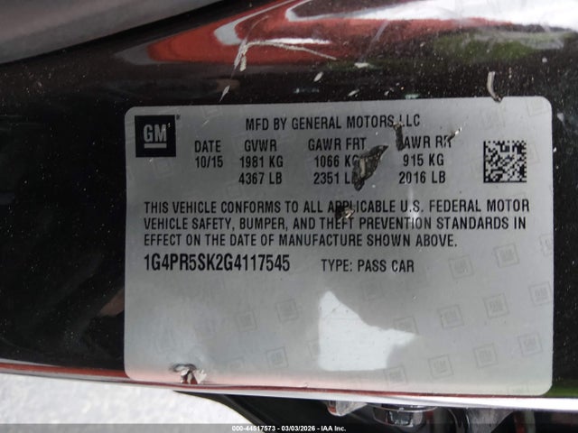 Продаж на аукціоні авто 2016 Buick Verano Convenience Group, vin: 1G4PR5SK2G4117545, номер лоту: 44517573
