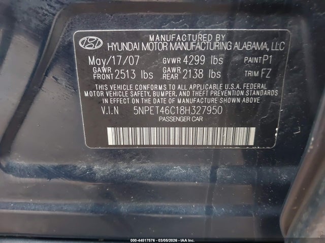 2008 HYUNDAI SONATA 5NPET46C18H327950 Photo 8