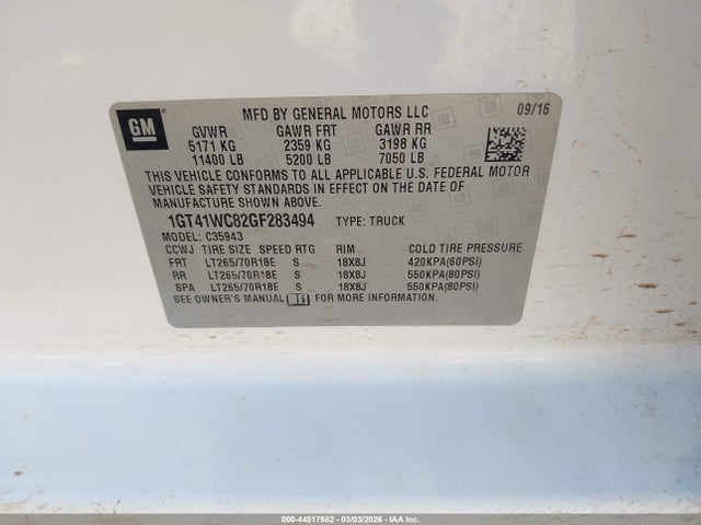 1GT41WC82GF283494 GMC Sierra 3500hd Sle
