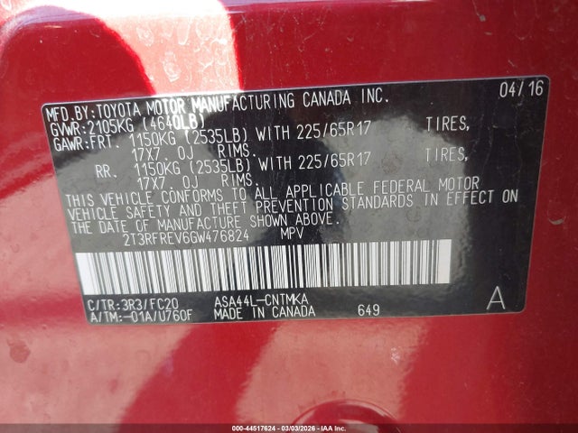 Toyota Rav4 Xle 2016 2T3RFREV6GW476824 Image 9