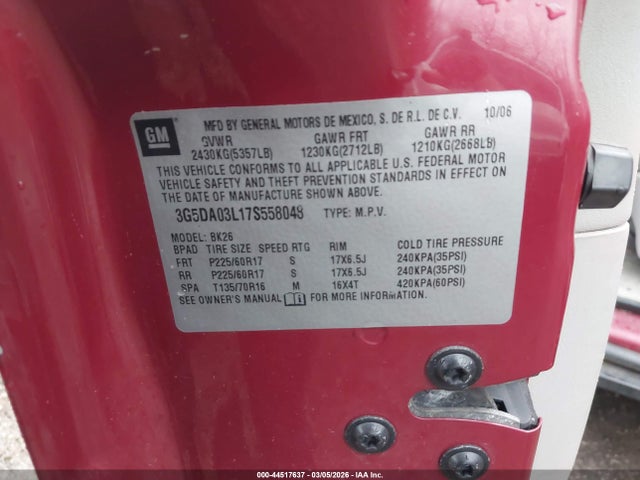 Aukcja sprzedaży 2007 Buick Rendezvous Cx, vin: 3G5DA03L17S558048, numer aukcji: 44517637