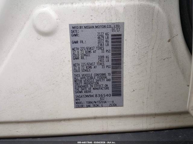 Продаж на аукціоні авто 2017 Nissan Rogue S, vin: 5N1AT2MV9HC836540, номер лоту: 44517646