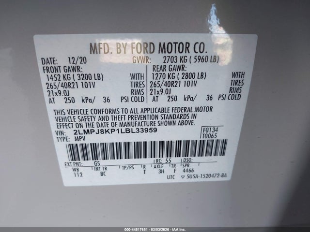 2020 LINCOLN NAUTILUS 2LMPJ8KP1LBL33959 Photo 8