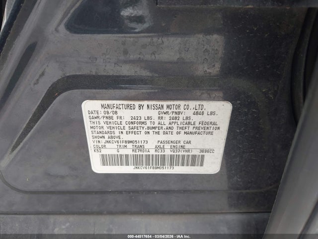 Aukcja sprzedaży 2009 Infiniti G37x, vin: JNKCV61F89M051173, numer aukcji: 44517654