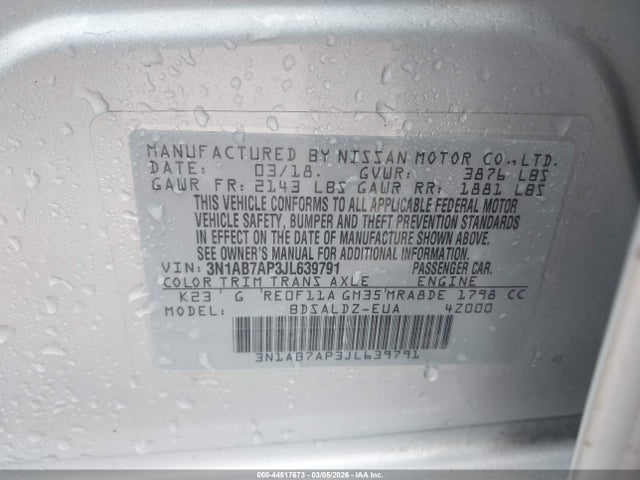 3N1AB7AP3JL639791 Nissan SENTRA SV