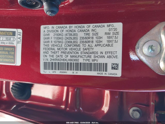 2HKRW2H8XLH663692 Honda Cr-v Awd Ex-l