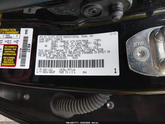Продаж на аукціоні авто 2013 Toyota Tundra Platinum 5.7l V8, vin: 5TFHW5F15DX281031, номер лоту: 44517711