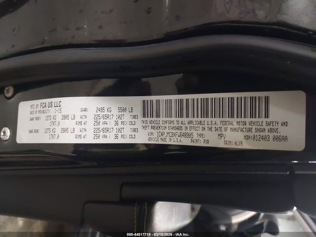 2015 Jeep Cherokee Latitude მანქანა იყიდება აუქციონზე, vin: 1C4PJMCBXFW648905, აუქციონის ნომერი: 44517718